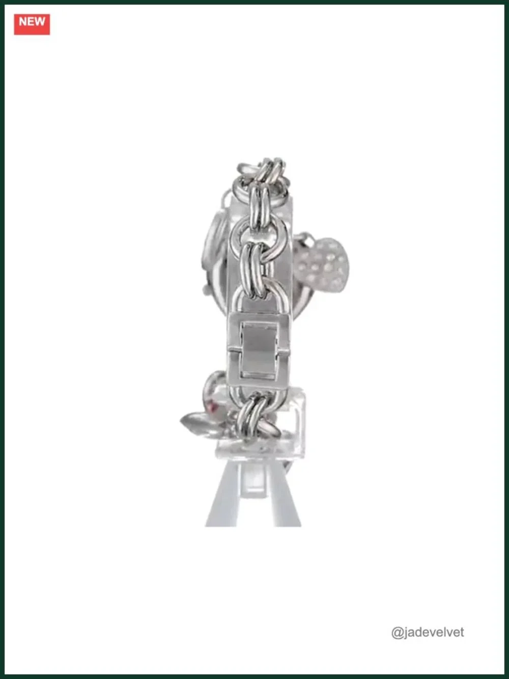 Mickey Mouse Heart Charm Bracelet Watch Silver-Tone Quartz Women